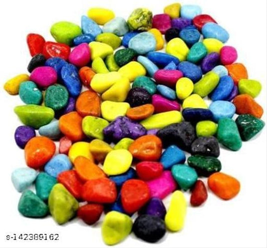 Colorful pebbles stones in multiple colors used as decorative pet bed filler, weighing 4000 grams.