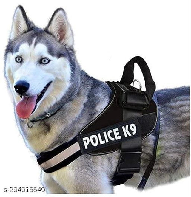 Black nylon 1.25-inch dog harness for large pets, featuring adjustable straps and secure clip for comfortable walks.