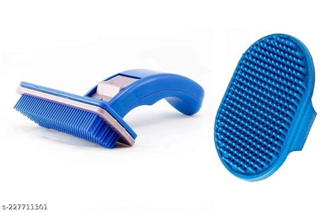 Set of 2 multicolor ABS plastic slicker and massage brushes for pets, featuring soft bristles for grooming and soothing pet care.