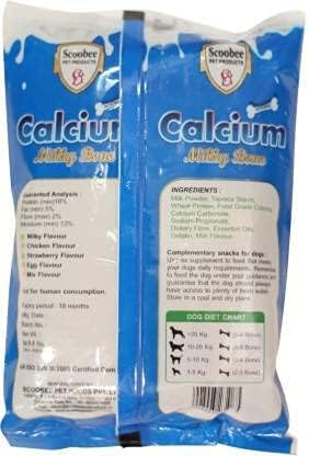 Ceru Paws vegetarian calcium milk bone treats for dogs and puppies, 25-piece packet, showing the bone-shaped treats on a white background.