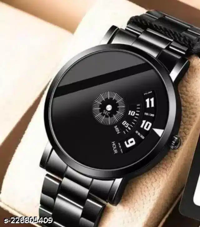 Black rubber strap men's analog watch by 1595, featuring a sleek round dial and classic design for everyday wear.