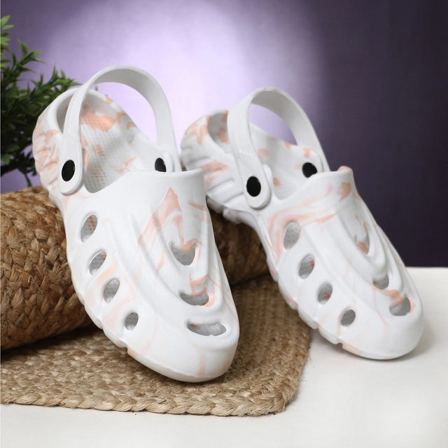 Men's peach and white clogs by 16069, featuring a comfortable slip-on design and casual style for everyday wear.