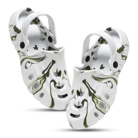 Men's green and white clogs by 16069, casual footwear with open heel and slip-on design, suitable for everyday wear.