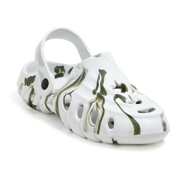Men's green and white clogs from 16069, casual slip-on footwear with a comfortable design and supportive sole.
