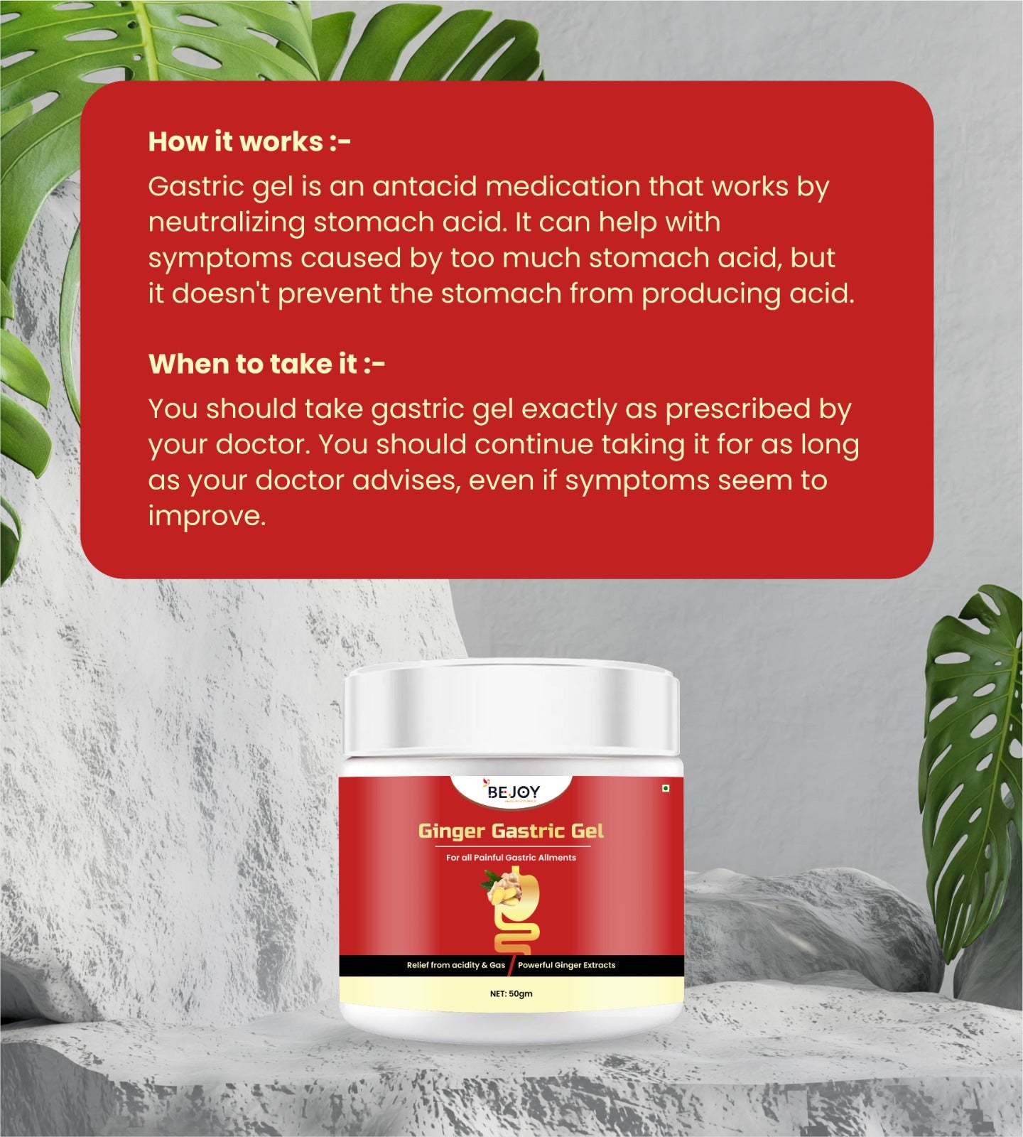 Ginger Castric Gel by 16182, a soothing gel in a clear tube with a white cap, designed for topical application.