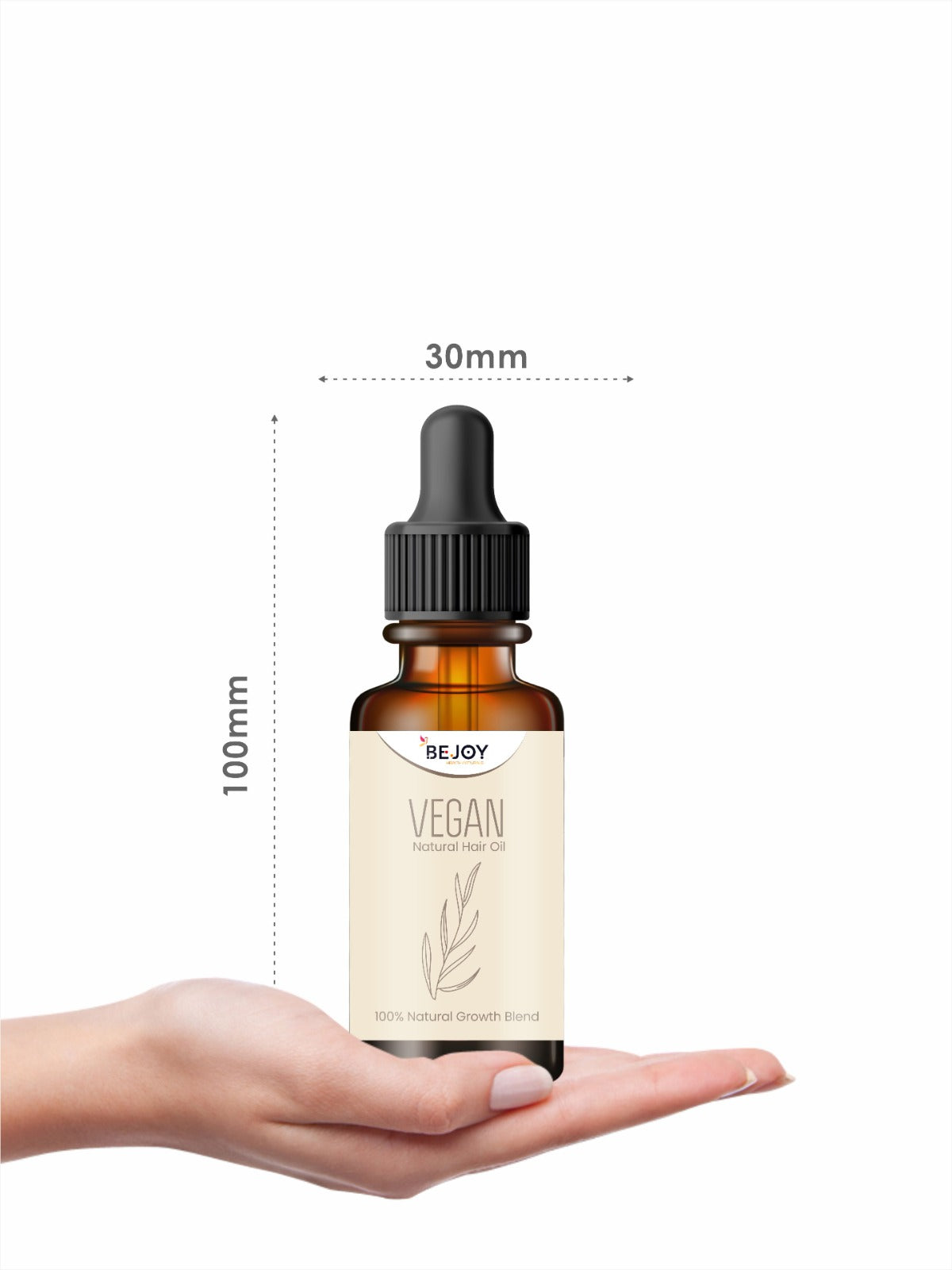Vegan natural hair oil applied to hair, with a hair curler nearby, showcasing healthy styling with eco-friendly hair care products.