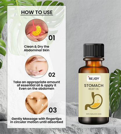 Stomach relief oil from brand 16182, a pain relief ointment with a small amber bottle and dropper for soothing stomach discomfort.