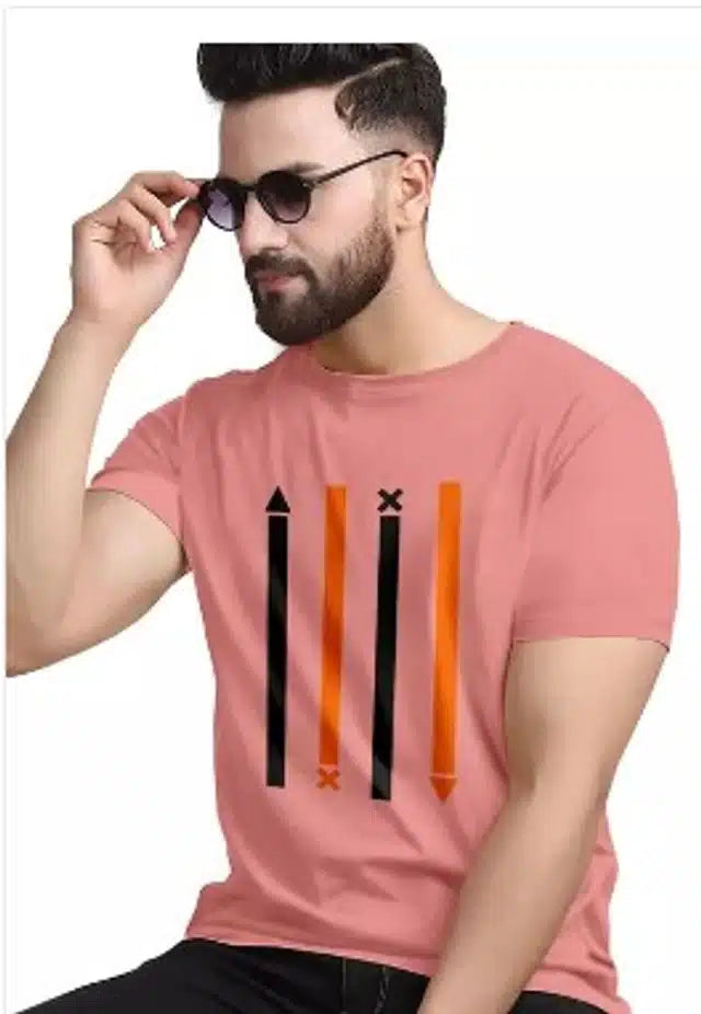 Pink men's printed round neck T-shirt by 1634, casual short-sleeve tee for men in size M.