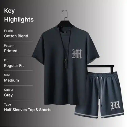 Grey printed men's tracksuit by 1634, size L, featuring stylish athletic design and comfortable fabric for active wear.