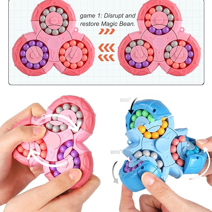 Multicolor Magic Bean Brain Teaser Finger Spinner Toy from 16748, a stress-relief hand spinner for anxiety and focus.