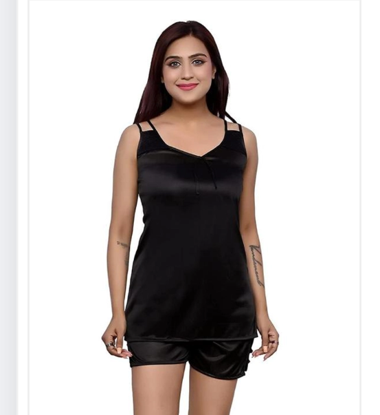 Black satin nightdress set for women, size M, stylish and comfortable sleepwear from 16822.