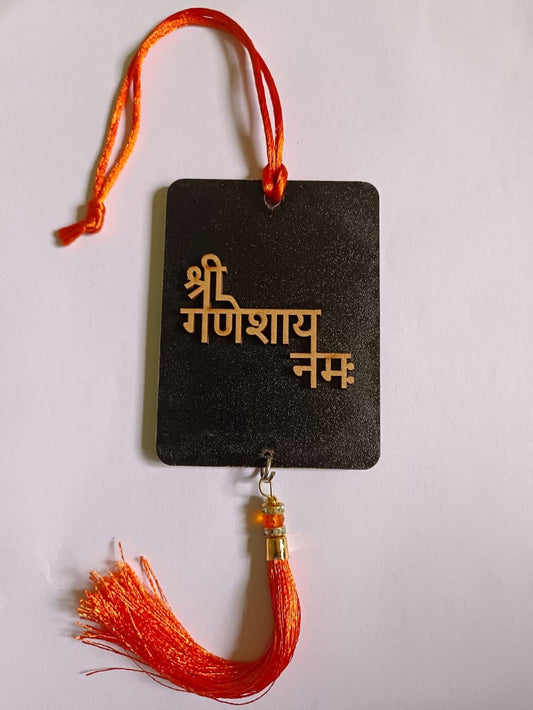 Multicolor handmade Shree Ganeshay Namah car hanging ornament for positivity, featuring intricate wall decor and hangings.