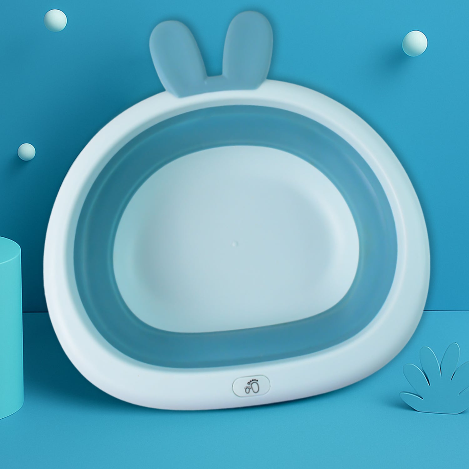 Wukusy foldable baby care basin with bunny ear handles, collapsible design for easy storage and versatile use.