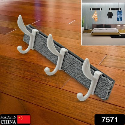 Wukusy 7571 cloth hanger wall door hooks rack with six long hooks for hanging clothes, jackets, hats, and accessories.