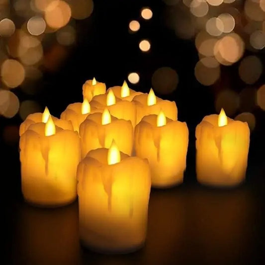 Pack of 2 LED candles from 18051, glowing with warm light, ideal for creating a cozy ambiance in any space.