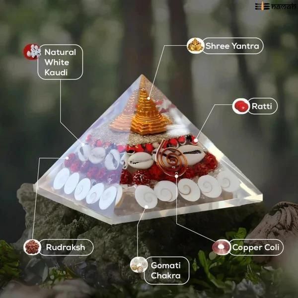 Crystal Wealth Gomati Chakra Shree Yantra pyramid idol, a spiritual figurine with intricate carved details for positive energy.