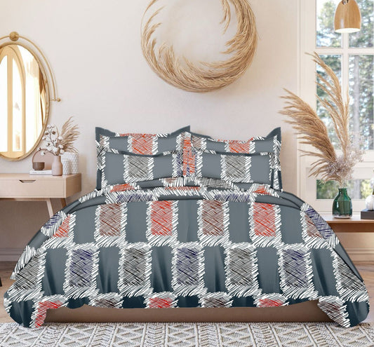 Grey elastic fitted summer bedsheet for double or queen size bed, 78x72 inches, 210 thread count, breathable and comfortable.