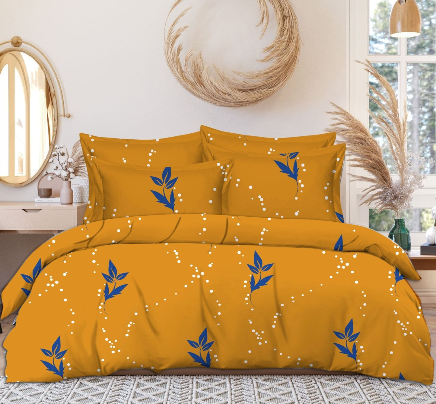 Yellow cotton elastic king bedsheet with 2 matching pillow covers, 160 TC, from the 18214 brand.
