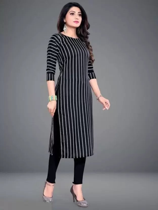 Black crepe striped kurti for women by 1457, featuring a stylish design and comfortable fit in size small.