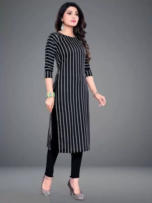 Black crepe striped kurti for women by 1457, featuring a stylish design and comfortable fit in size small.