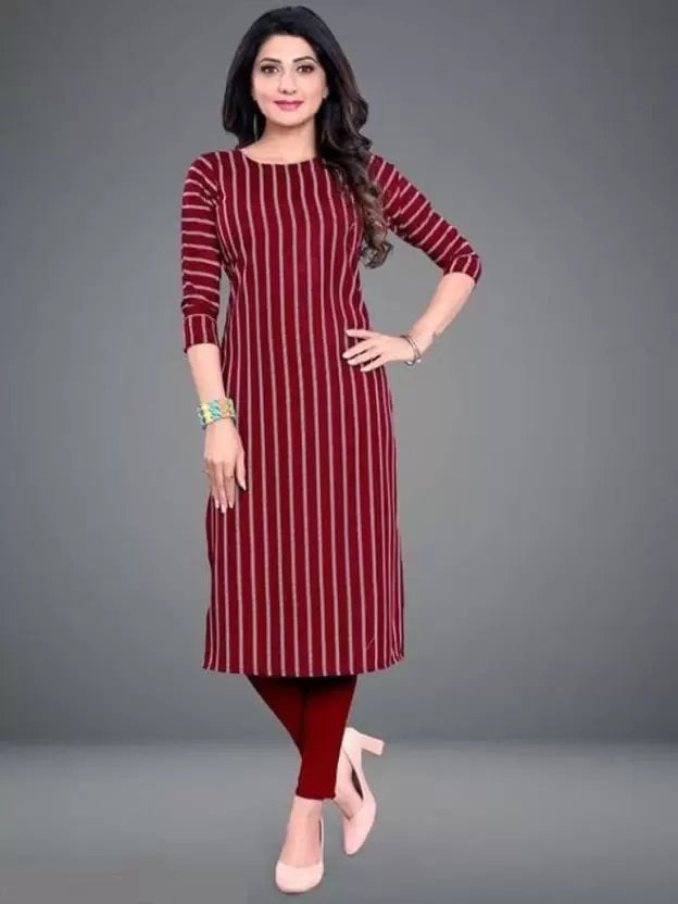 Red crepe striped kurti for women from 1457, featuring a stylish design and comfortable fit, size small.
