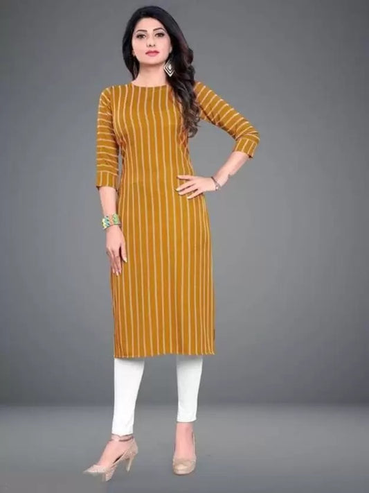 Yellow crepe striped kurti for women by 1457, stylish and comfortable women's kurti in size small with a vibrant pattern.