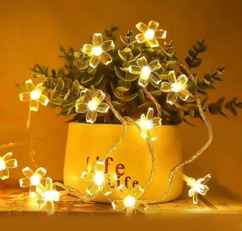 Silicone flower-shaped LED string lights in warm white, ideal for indoor and outdoor home decoration, Diwali lights by 18277