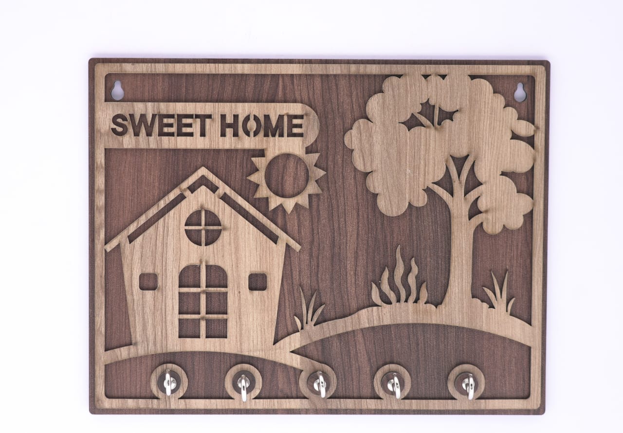 Wooden keyholder from Seeet Home with hooks for organizing keys, featuring a natural finish and rustic design.