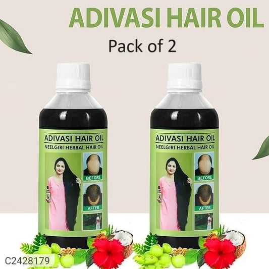 Adivasi Herbal Hair Oil in a pack of two bottles, natural hair oil by 18354 with herbal ingredients for healthy hair.