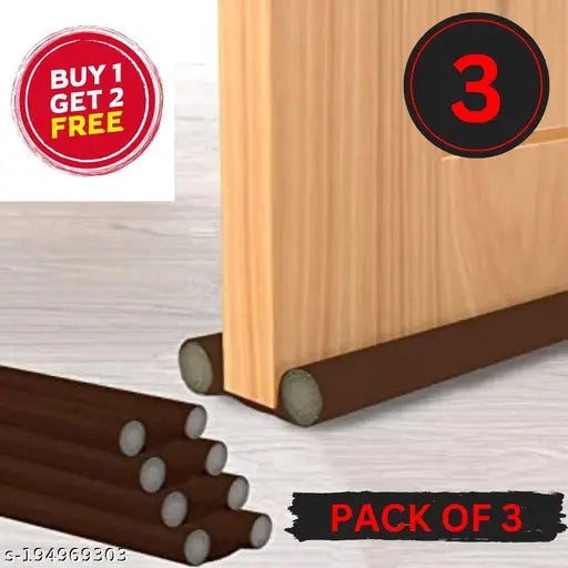 Brown door draft fabric cover and gap sealer with door stopper, waterproof sound-proof door protector, pack of 3.