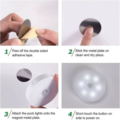 Wukusy rechargeable motion sensor LED night light with USB charging, compact and energy-efficient for home or hallway use.