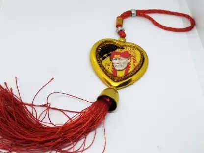 Multicolor handmade Sai Baba car hanging ornament, designed for positivity, featuring intricate wall decor and hanging details.