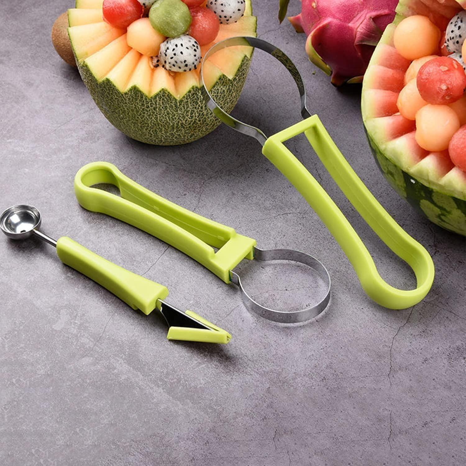 Multicolor stainless steel 4-in-1 watermelon cutter from 18075, featuring slicer and grater functions, in a convenient pack.