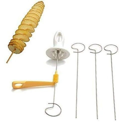 Multicolor manual potato chips slicer and spiral tornado twister from brand 16748, suitable for making spiral potato chips.