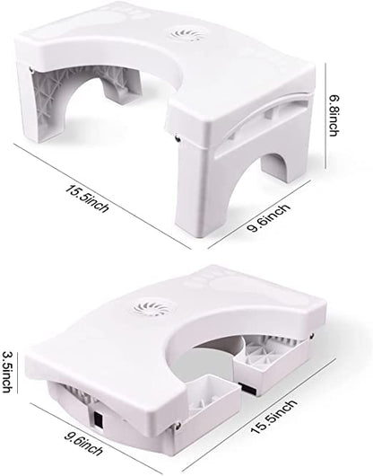 White plastic squat toilet foot step stool with anti-slip surface, designed for kids and adults, providing ergonomic support for Western toilets.