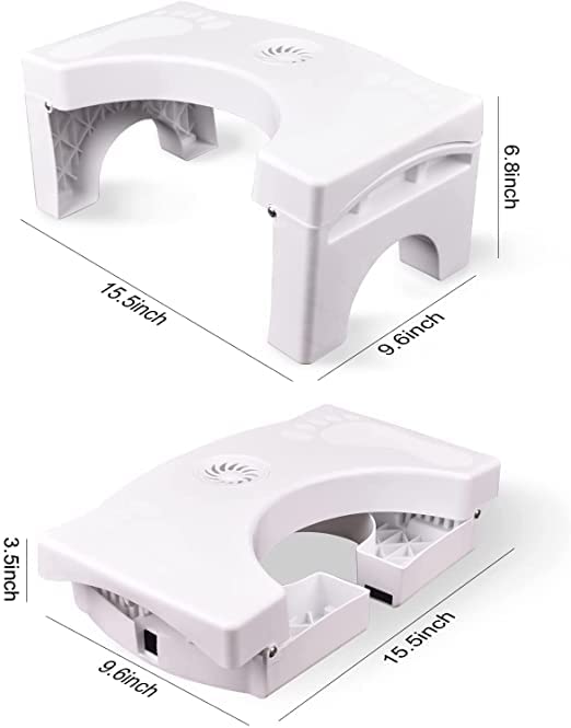 White plastic squat toilet foot step stool with anti-slip surface, designed for kids and adults, providing ergonomic support for Western toilets.