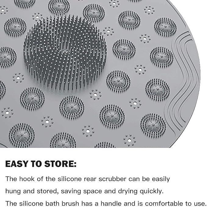 Multicolor silicone shower bath mat with anti-slip design, round bathroom floor mat with foot massage features.