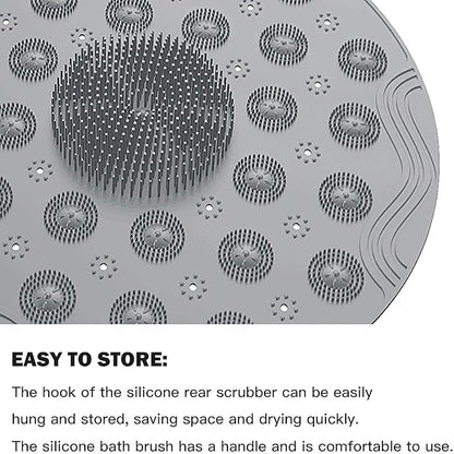 Multicolor silicone shower bath mat with anti-slip design, round bathroom floor mat with foot massage features.