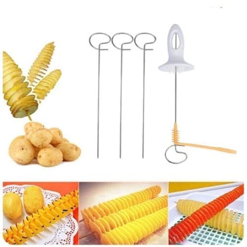 Multicolor manual potato chips slicer and spiral tornado twister from 16748, designed for creating sliced and twisted potato chips.