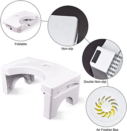 White plastic squat toilet foot step stool with anti-slip surface, designed for women, kids, and adults for comfortable potty training and support.