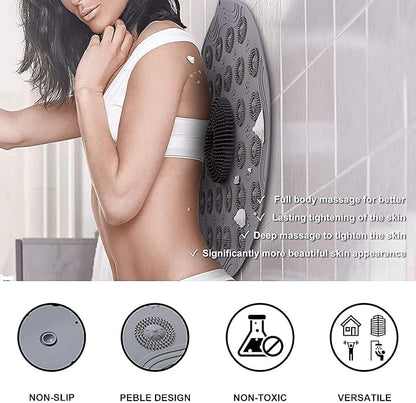 Multicolor silicone round shower bath mat with anti-slip surface, designed for bathroom floors and foot massage comfort.