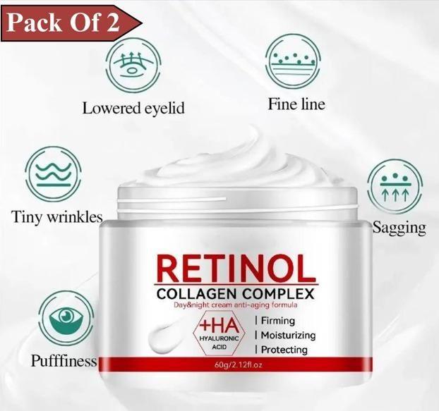 18307 Retinol Collagen Complex Day & Night Cream pack, showing creamy texture in a jar, ideal for anti-aging skincare.