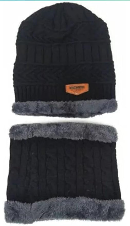 Multicolor woolen winter cap and beanie hat set with neck warmer for women, featuring a cozy, stylish design.