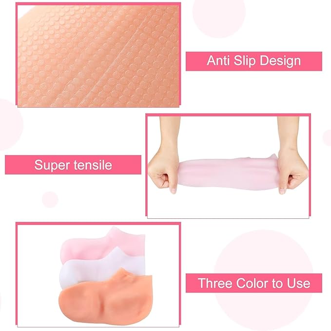 Pink moisturizing silicone spa gel socks for women and men, designed to hydrate dry, cracked heels and smooth calluses.