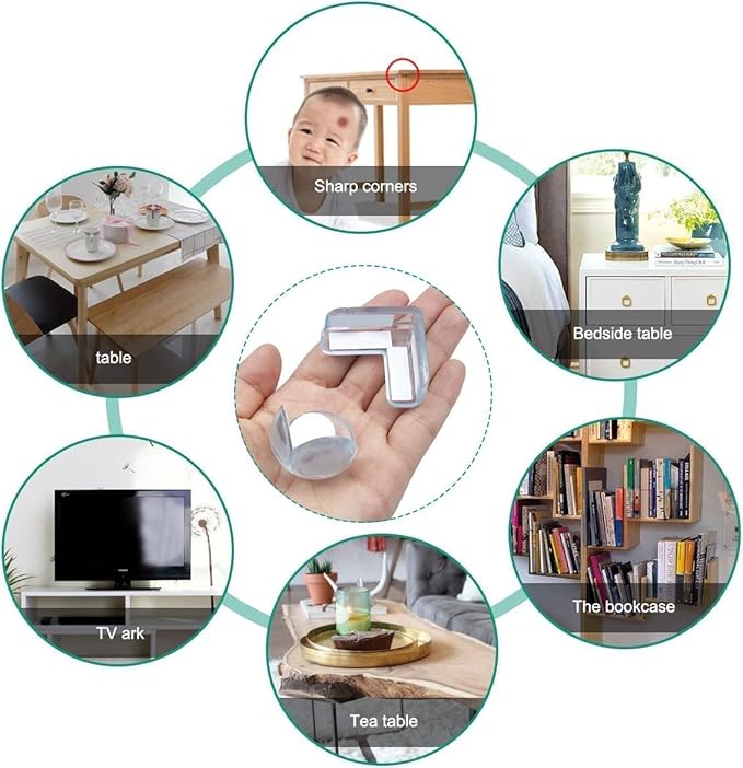 White furniture table corner guards, finger protectors from 18277 brand, set of 10, shown on a corner to prevent injuries.