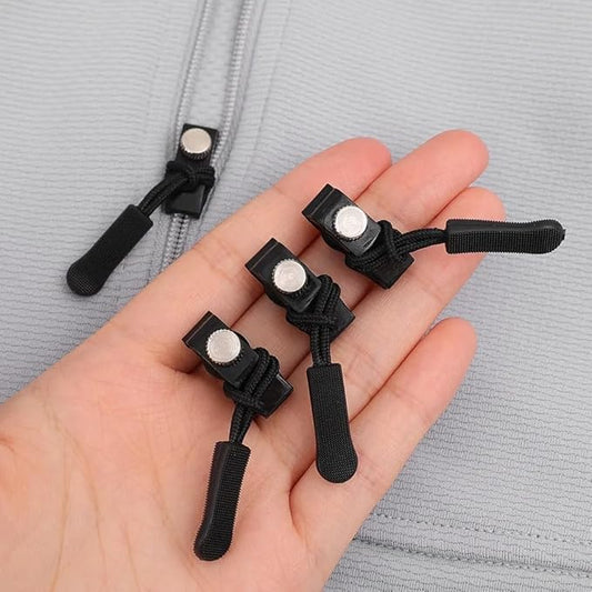 Portable black sewing zipper slider for bags, coats, and shoes, with three size options: small, medium, large.