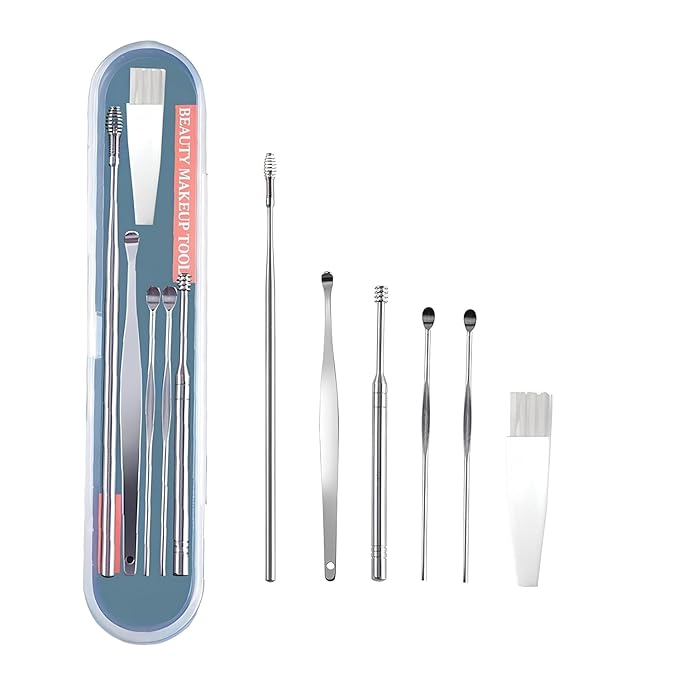 Reusable silver ear wax cleaning kit with storage box, includes ear wax remover tools for safe ear hygiene.