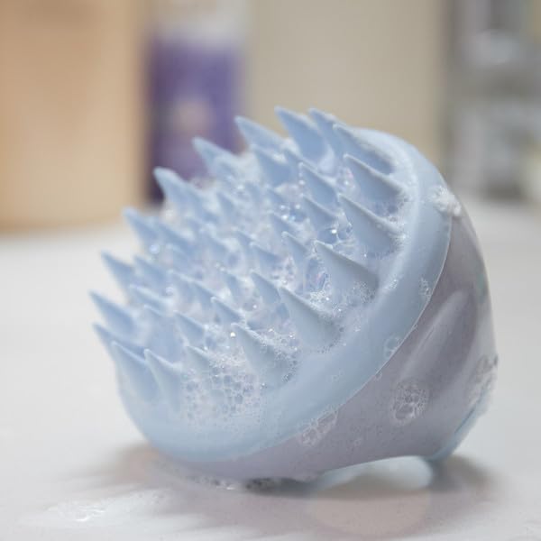 Eco-friendly wheat straw scalp massager shampoo brush with soft silicone bristles, designed for gentle scalp and hair cleansing.