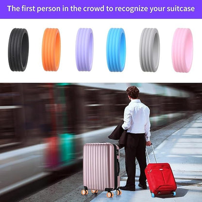 Set of 8 silicone luggage wheel protectors for trolley bags and travel suitcases, designed to shield and extend wheel life.