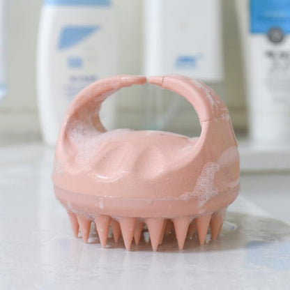 Eco-friendly wheat straw scalp massager shampoo brush with soft silicon bristles for gentle scalp cleansing and relaxation.